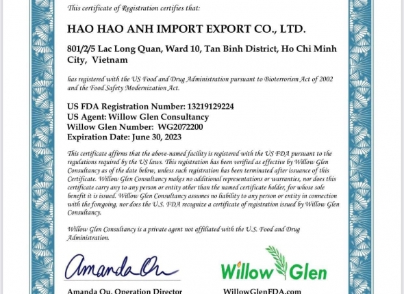 Certificate of Registration (giấy chứng nhận đăng ký) 